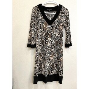 Vintage Dress Helene Blake Medium USA stretchy Abstract Print Black Evening
